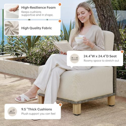 LazySunsets Patio Furniture Set, Outdoor Sectional with 9.5'' Thick Cushion