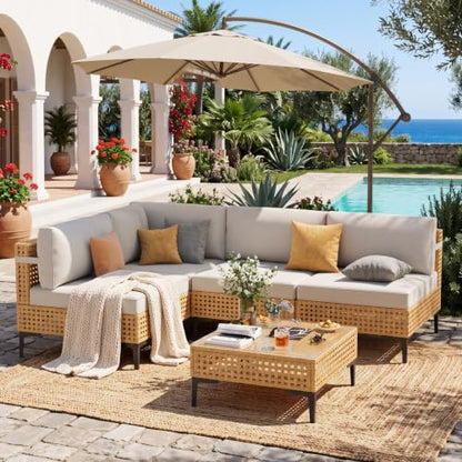 ABCASA 5-Pieces Patio Furniture Set with Non-Slip Cushions & Coffee Table
