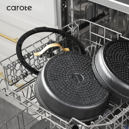 CAROTE 20pcs Pots and Pans Set Non Stick, Nonstick Cookware Set, Dishwasher/Oven/Fridge Safe Pots and Pans, Removable Handle RV Oven Safe Cookware, Induction Kitchen Set, Black