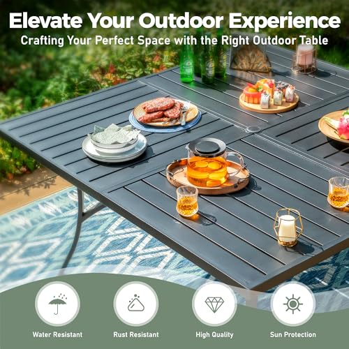 SUNSHINE VALLEY Patio Dining Set for 8, 60" x 60" Square Metal Table with Umbrella Hole, 8 x Stable Brown Dining Chairs, Outdoor Table and Chairs Set for Lawn Backyard and Deck