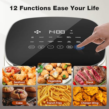 OLIXIS 12-in-1 Air Fryer 6.34 Quarts, Visable Airfryer with Window, 400°F, Roast, Reheat, Dehydrate, Bake, Steam, Fries, Custard, Chicken, Wings, Sea Food, Vegetabels, Modern Black