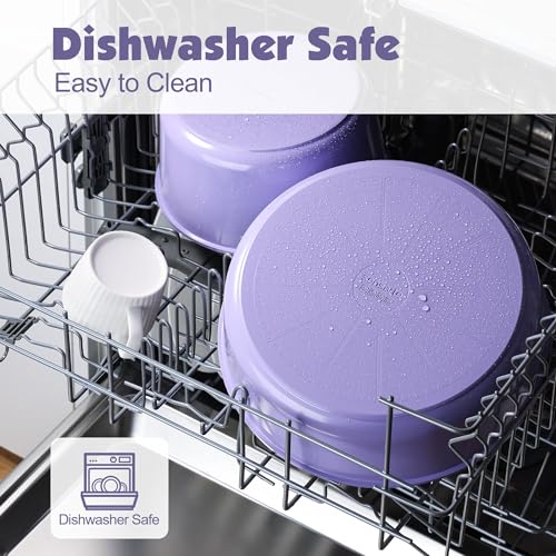 SENSARTE 17 Piece Ceramic Pots and Pans Set, Nonstick Detachable Handle Cookware, Induction Kitchen Cookware Set with Removable Handle, Dishwasher ＆ Oven Safe (Purple)