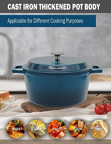 NWsystems 4.2 Quart Cast Iron Dutch Oven with Lid - Enameled Non-Stick Interior, Oven Safe to 500°F, Multi-Stovetop Compatible - Navy Blue