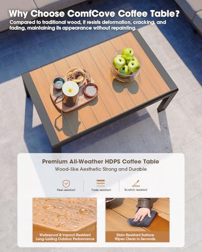 ComfCove Aluminum Outdoor Patio Furniture Set 6 Seats, Outdoor Sectional Corner Sofa with Thick Waterproof Cushions & Coffee Table, Patio Conversation Sets for Backyard, Porch, Balcony, Deck, Gray