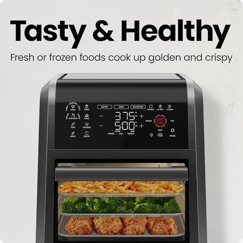CHEFMAN ExacTemp™ 12 Quart 5-in-1 Air Fryer with Integrated Smart Cooking Thermometer, 28 Touchscreen Presets, Rotisserie, Dehydrator, Bake, XL Convection Oven with Auto Shutoff, Black