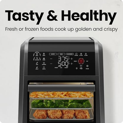 CHEFMAN ExacTemp™ 12 Quart 5-in-1 Air Fryer with Integrated Smart Cooking Thermometer, 28 Touchscreen Presets, Rotisserie, Dehydrator, Bake, XL Convection Oven with Auto Shutoff, Black