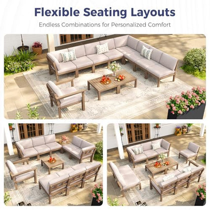 Modular Outdoor Patio Conversation Set, 11-Piece U-Shaped Sectional Sofa Set with Coffee Tables & Thick Cushions, Easy Side Interlock, HIPS All-Weather Patio Furniture Set for Backyard, Deck, Poolside