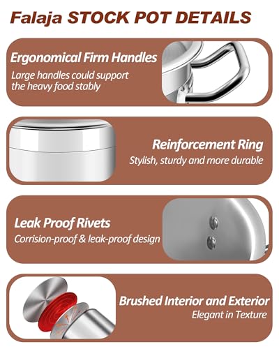 Falaja Stock Pot 20 Quart - Stainless Steel Stock Pot with Lid – Heavy-Duty Cooking Pot for Soup, Stew, Pasta – Commercial & Home Use, Induction Compatible - 5 Gallon