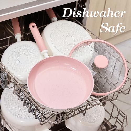 CAROTE Ceramic Cookware Set Nonstick, 15pcs Pots and Pans Set Non stick, Non Toxic Cookware,Dishwasher,RV/Camping Cookware Set, Pan and Pot with Kitchen Utensils, Pink