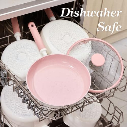 CAROTE 11 Inch Nonstick Deep Frying Pan with Lid, 5 Qt Chef Saute Pan with Pour Spout, Skillet Induction Cookware, Non Stick Cooking Pan Kitchen Pan, Healthy & PFOA/PFAS Free, Includes Spatula, Pink