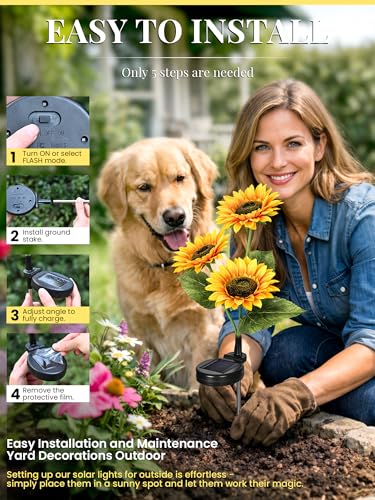GIGALUMI Solar Garden Lights Artificial Sunflowers, LED Garden Decor Carefree Sunflower Solar Lights Outdoor Yard Decorations Outdoor, Everlasting Sunflower Decor Gift for Yard Patio (Set of 2)