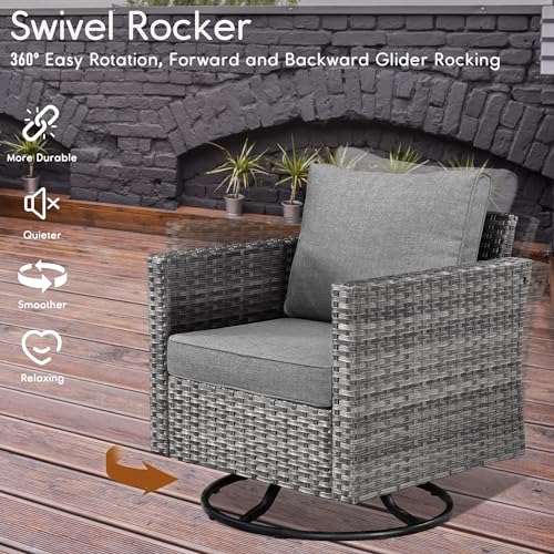HOOOWOOO 11 Piece Patio Sectional Furniture Set with Fire Pit Table,Modern Wicker Outdoor Conversation Sofa Sets,Weather Resistant Modular L Shaped Outside Couch Swivel Chair Set(Charcoal Grey)