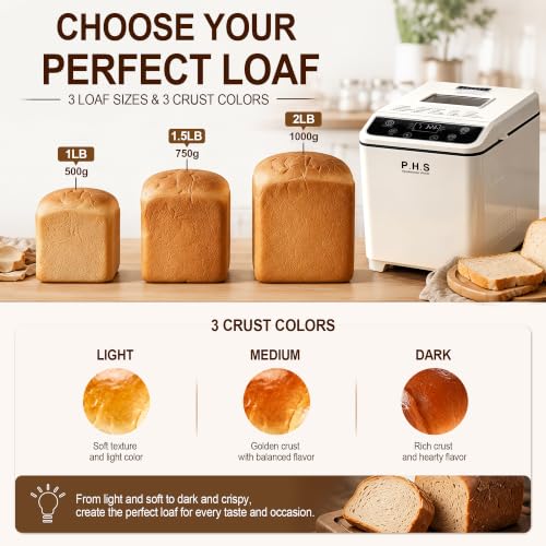 PHS Bread Maker Machine, 2LB Automatic Bread Machine, 20 Programs