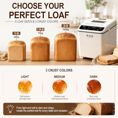 PHS Bread Maker Machine, 2LB Automatic Bread Machine, 20 Programs