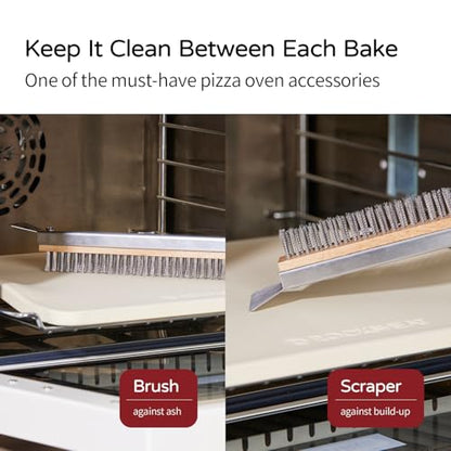 ROCKSHEAT 15x12 Inch Pizza Stone and Brush Set, Rectangle Pizza Baking Stone with Stainless Steel Bristle Grill Brush for Oven, Grill, BBQ, Cordierite Cooking Stone