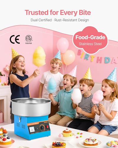 VEVOR Cotton Candy Machine Commercial, 1000W Electric Candy Floss Maker, Easy Use with 15 inch Stainless Steel Bowl and Sugar Scoop, Makes Hard Candy for Home Kids Birthday, Family Party, Blue
