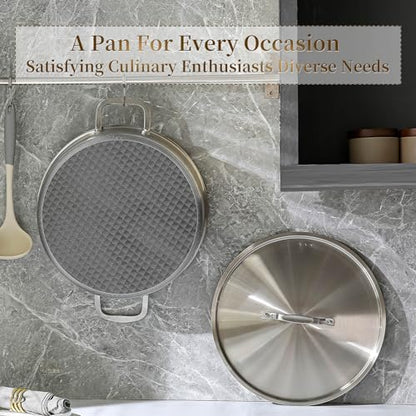 DELARLO Tri-Ply Stainless Steel Braiser Pan with Lid Nonstick 6 Quart Cooking Pot Induction Rondeau Deep Frying Pan,Large Saute Pan,Heavy Duty,Dishwasher and Oven Safe to 550℉