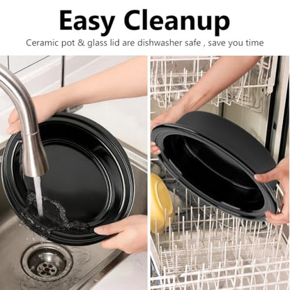 2.5QT Oval Small Slow Cooker, Glass Lid with Lid Clip, Adjustable Temp