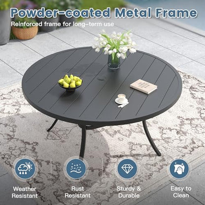 DIFY 11 Pieces Outdoor Patio Dining Set for 10, 60" Black Round Metal Dining Table and 10 Blue Stackable Sling Dining Chairs, Outdoor Table and Chairs for Lawn Garden Backyard Deck