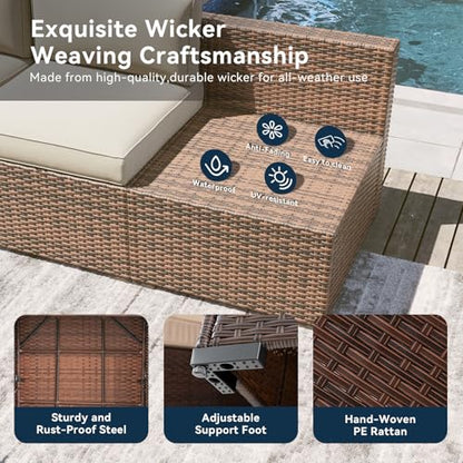 LazySunsets 10 Piece Outdoor Patio Furniture Set with Coffee Table, Outdoor Patio Furniture Sets with Thicken Cushion, Wicker Rattan Outdoor Conversation Set for Backyard & Garden, Beige