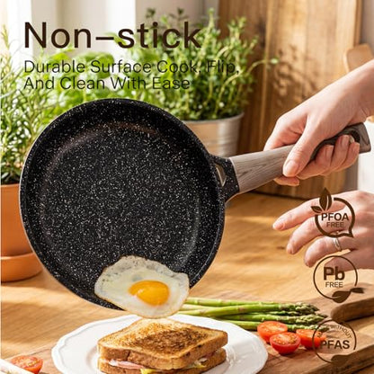 USELUCK Pots and Pans Set Nonstick 22 Pcs, Ceramic cookware set Non-Toxic Coating Inky Granite Kitchen Cookware Set, Induction Kitchen Cooking Set w/Frying Pans & Glass Lids, PFOS & PFOA Free