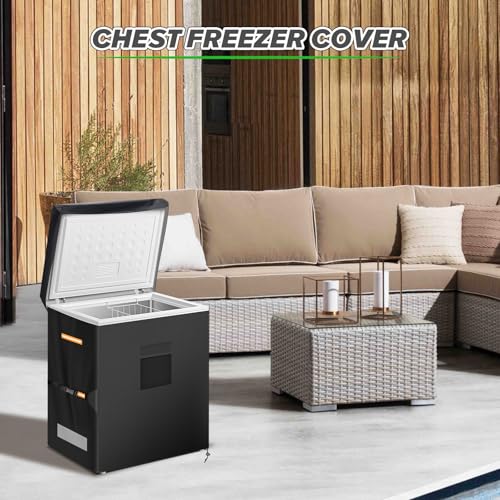 ZUYIYI Chest Freezer Covers, Outdoor Freezer Protector for 5 Cubic Feet, 420D Oxford Waterproof Full Cover Deep Freezer Covers with Top Cover for Open, Zipper Pocket 28"L x 23"W x 34"H, Black