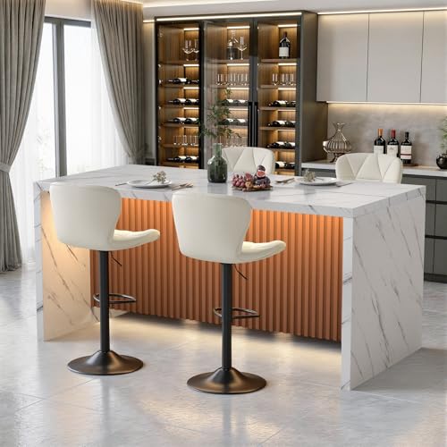 67" Kitchen Island Table with Faux Marble Top, Counter Height Dining Table for Kitchen, Modern Island Table with Fluted Base, Seats 4