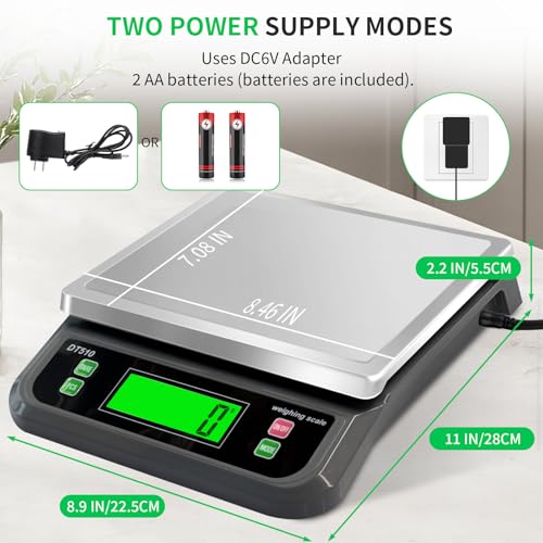 Large Digital Kitchen Scale 88lbs/40kg with 6 Unit Stainless Stee Food Scales with Tare and PCS Funtion LCD Display for Baking, Bread, Cooking, Meat, Vegetables, Farm with Adapter Grey