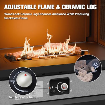EAGLE PEAK Outdoor Propane Fireplace 50,000 BTU Gas Fireplace with Locking Mesh Doors with Storage & Adjustable Flame, Patio Heater for Decks Backyards, Black/Gray