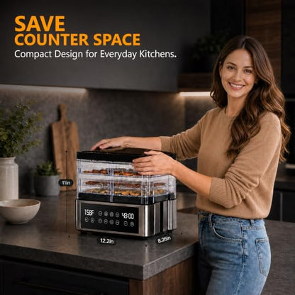 Food Dehydrator Machine with One-Touch Food Presets, 5 Stackable Drying Trays, 48H Digital Timer, 95-167°F Temperature Control, Compact BPA-Free Dehydrator for Jerky, Fruit, Herbs & Dog Treats