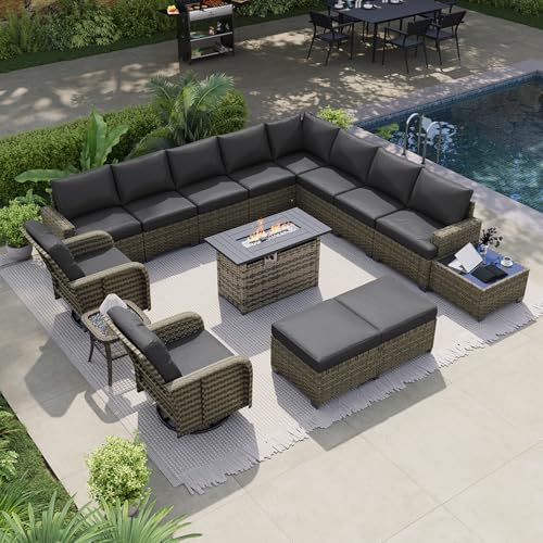 LazySunsets Luxury 15 Piece Patio Furniture Set with Fire Pit Table, Black