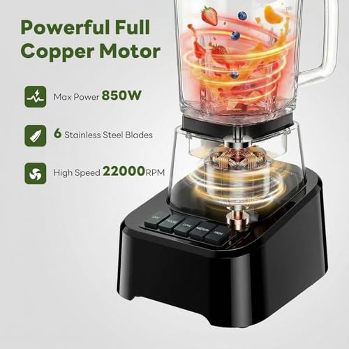 OLIXIS Professional Kitchen Blender, 850 Peak Watts Full-Size Multi Function Blender, 54oz Glass Jar, 4 Speed Pulse Mode, Ice & Frozen Fruit Processing