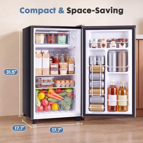 DUMOS 3.2 Cu.Ft Mini Fridge with Freezer, Single Door Refrigerator with Adjustable Thermostat, Compact Small Fridge for Bedroom, Office, Dorm,Single Door Silver