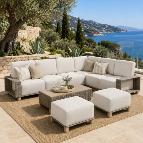 Aoxun Patio Furniture Set with 10'' Thick Cushions (9 Piece, Gray/Beige)