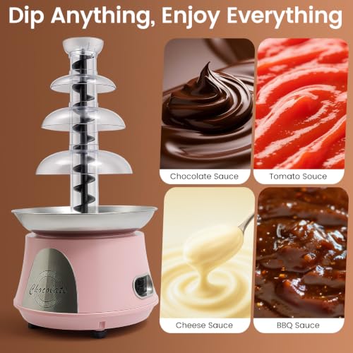 Chocolate Fountain, 4 Tier 110V Electric Chocolate Fondue Fountain Machine for Nacho Cheese, Chocolate Sauce, Wedding, Party (Pink)