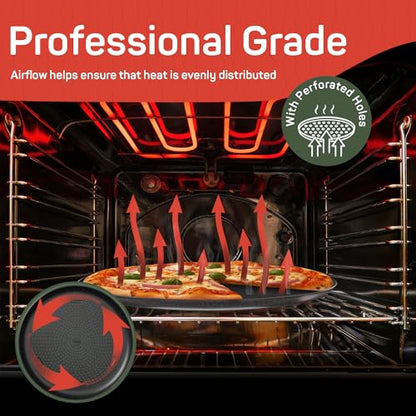 Emporio Kitchen Non-Stick Pizza Pan 2 Pack – 16 Inch Round Carbon Steel Pizza Tray with Perforated Holes, PFOAPFOSPTFE-Free, Dishwasher & Oven Safe Up To 450°F, Durable Nonstick Gray Marble Coating