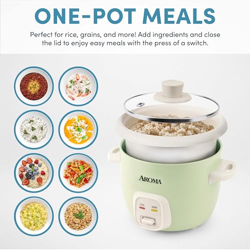 AROMA® Mini Rice Cooker, 2-Cup (Uncooked) / 4-Cup (Cooked), Grain Cooker, Soup Maker, Oatmeal Cooker, Auto Keep Warm, 1 Qt, Light Green