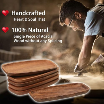 MeowAroma Mini Wooden Serving Platters and Trays, 7-inch Solid Acacia Wood Serving Plates for Food/Snacks/Appetizer, also as Jewelry Trays, Mini Charcuterie Board and Cheese Platter, Reusable (6 PCS)