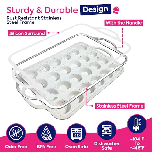 RICCLE 2 Pack Silicone Mini Muffin Pan with Metal Reinforced Frame, 24-Cup Mini Cupcake Pans, Mini Muffin Silicone Molds, Silicone Muffin Pans for Baking - Oven & Dishwasher Safe, BPA-Free