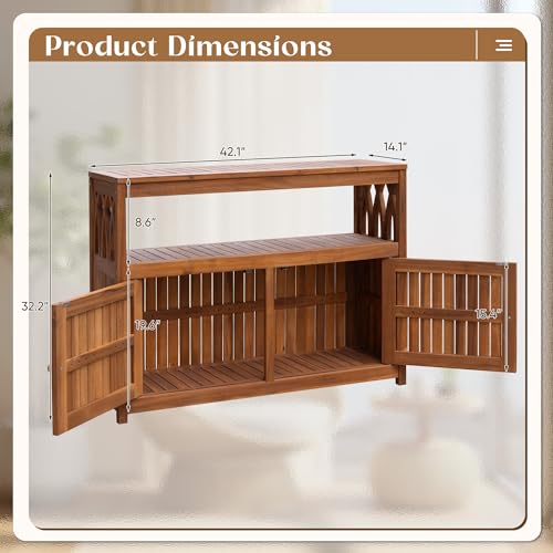 Flamaker Outdoor Storage Cabinet Weatherproof Acacia Wood Outdoor Cabinet with 2 Magnetic Doors Used for Outdoor Storage, Buffet Cabinet, TV Stand, Bar Table, Potting Table (Brown)