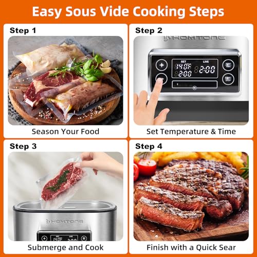 Homtone 8 Quart Sous Vide, Temperature Control Sous Vide Cooker with Timer, Stainless Steel Sousvide for Steak/Seafood/Vegetables, Suveed Cooking Machine Precision Steak Cooker with Vacuum Bags