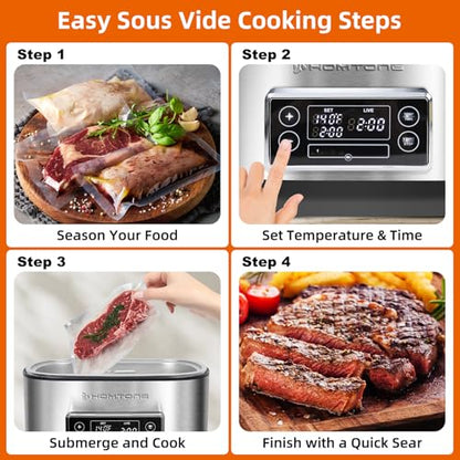 Homtone 8 Quart Sous Vide, Temperature Control Sous Vide Cooker with Timer, Stainless Steel Sousvide for Steak/Seafood/Vegetables, Suveed Cooking Machine Precision Steak Cooker with Vacuum Bags