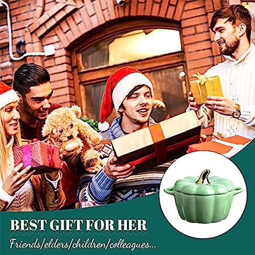 Pumpkin Pottery Dutch Oven Pot with Lid, Mini Baking Dish Casserole (Green)