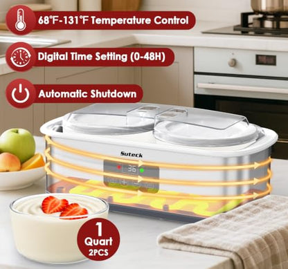 Suteck Yogurt Maker for Probiotic Greek Yogurt with Timer & Temp Control