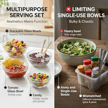SENTOP Set of 10 Mini Prep Bowls, 2.36 Inch Small Glass Bowls, Stackable Clear Prep Mixing Bowls for Prep, Dessert, Dips, Nut and Candy Dishes, Dishwasher Safe