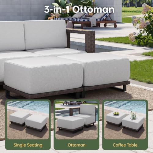 Aoxun Patio Furniture Set, 8 Piece Outdoor Wicker Sectional Sofa Set, All-Weather Rattan with 10'' Ultra-Thick Cushions, Outdoor Conversation Set for Backyard, Poolside and Garden, Brown/Light Gray