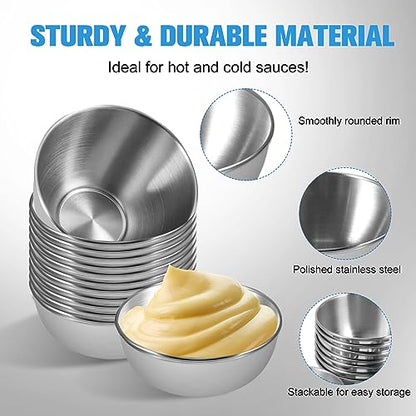 zzhxkjhky 20 Pack 3.2 inch Stainless Steel Sauce Dishes 3.5 oz Mini Individual Saucers Bowl Round Seasoning Dishes Bowl Serving Appetizer Plates for Kitchen Prep Side Dish Soy Sauce Sushi Dip (20)