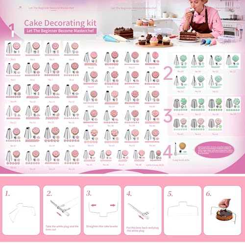 Cake Decorating Kit - Cake Turntable for Decorating with Baking Springform Pans, Cake Leveler, Numbered Piping Tips, 2 Spatulas, Baking Supplies Tools
