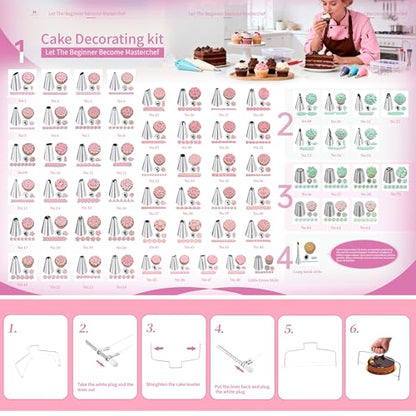 Cake Decorating Kit - Cake Turntable for Decorating with Baking Springform Pans, Cake Leveler, Numbered Piping Tips, 2 Spatulas, Baking Supplies Tools