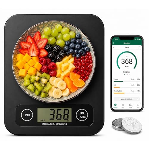 URAMAZ Food Scale with Nutritional Calculator, Digital Food Scales for Kitchen Scale Grams and Ounces, Smart Food Weight Scale for Weight Loss, 20 Nutrients Tracking, Diet, Calories, Meal Prep, 11lb